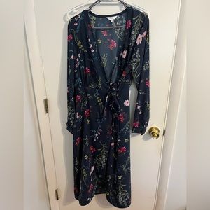 Time and Tru Navy Wrap Dress with floral pattern. Size large